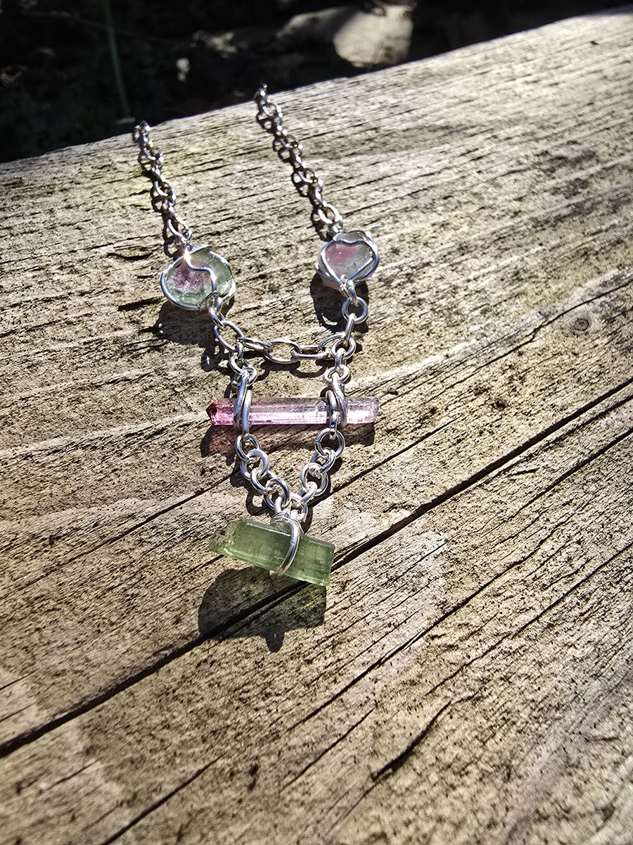Image d'illustration du produit Collier argent et tourmalines brutes