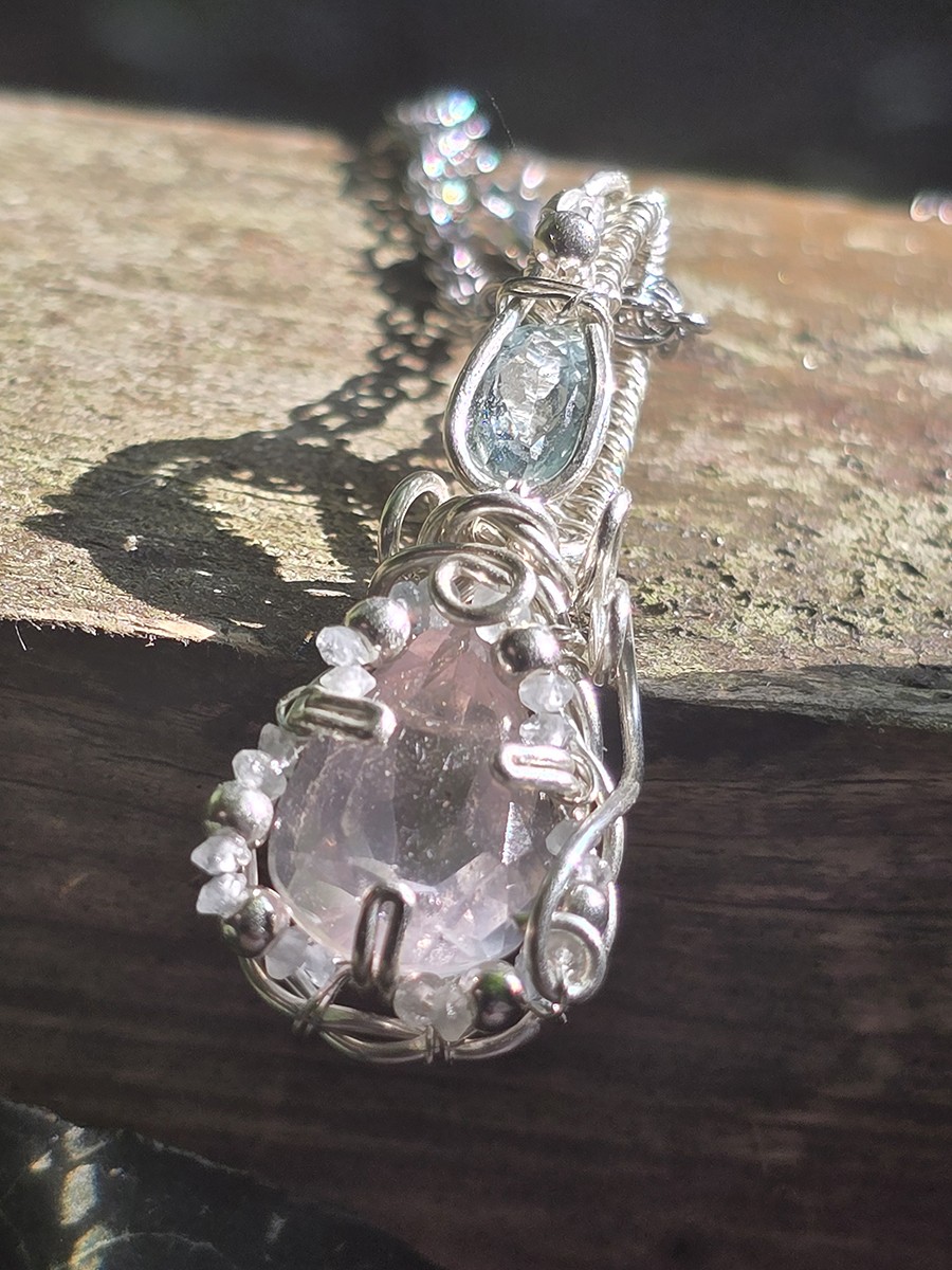 Image d'illustration du produit Pendentif quartz rose et aigue-marine