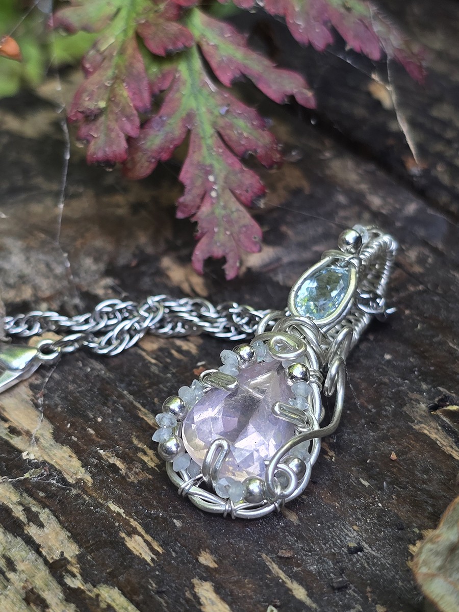 Image d'illustration du produit Pendentif quartz rose et aigue-marine