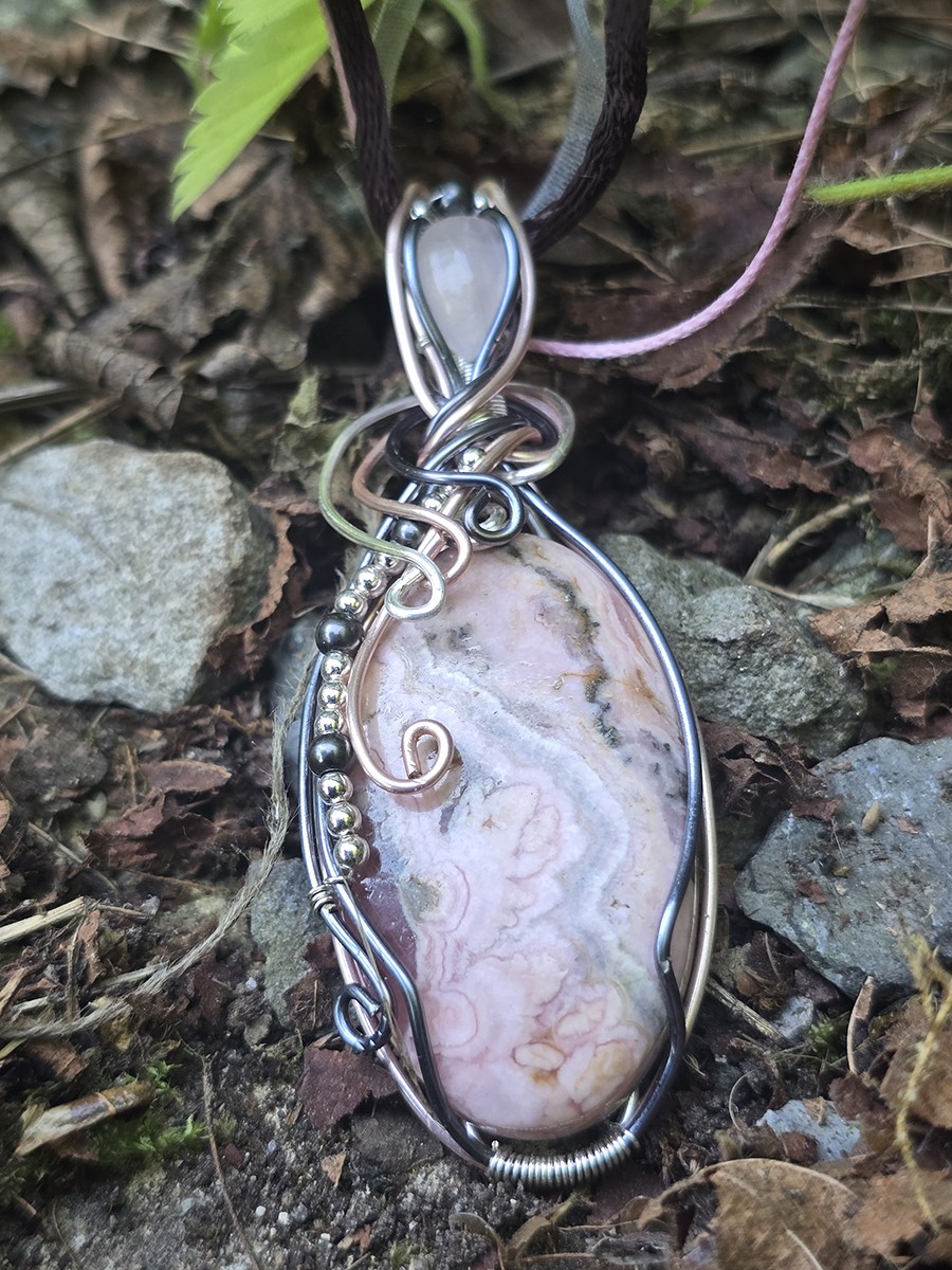 Image d'illustration du produit Pendentif rhodochrosite et quartz rose