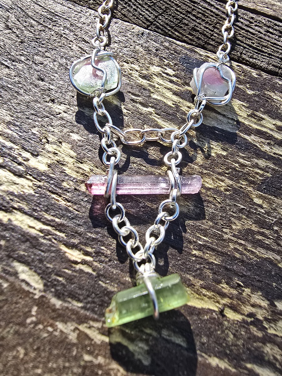 Image d'illustration du produit Collier argent et tourmalines brutes