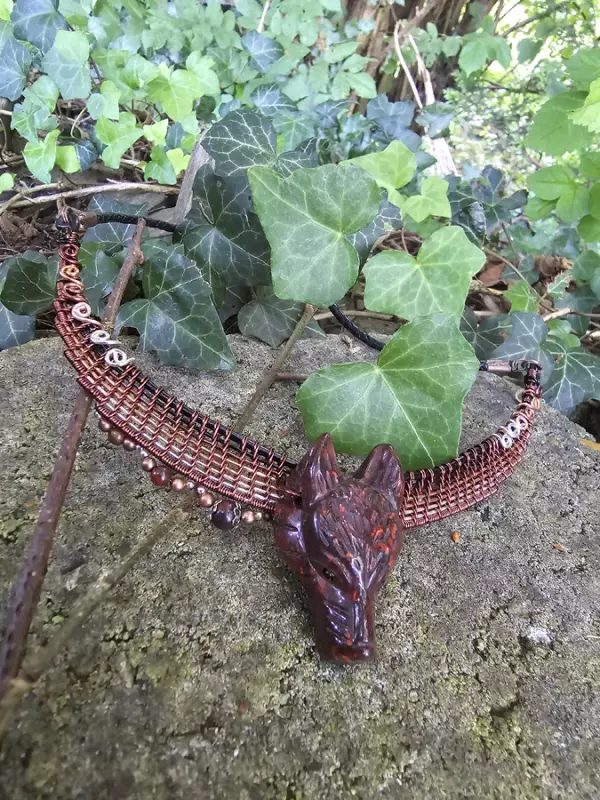 Image d'illustration du produit Collier tête de loup Jaspe poppy