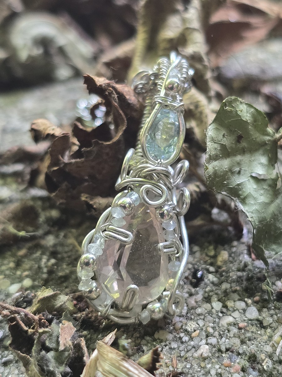 Image d'illustration du produit Pendentif quartz rose et aigue-marine