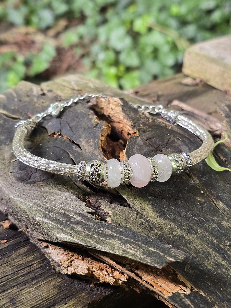 Image de couverture du produit Bracelet tressé quartz rose et blanc